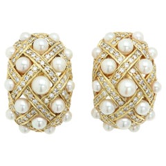 Pearl Diamond Yellow Gold Dome Earring Clips