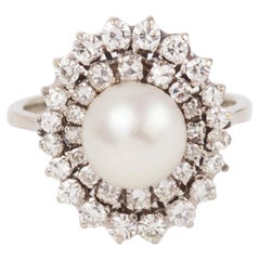 18 Karat Weißgold Pompadour-Ring mit Perlen und Diamanten