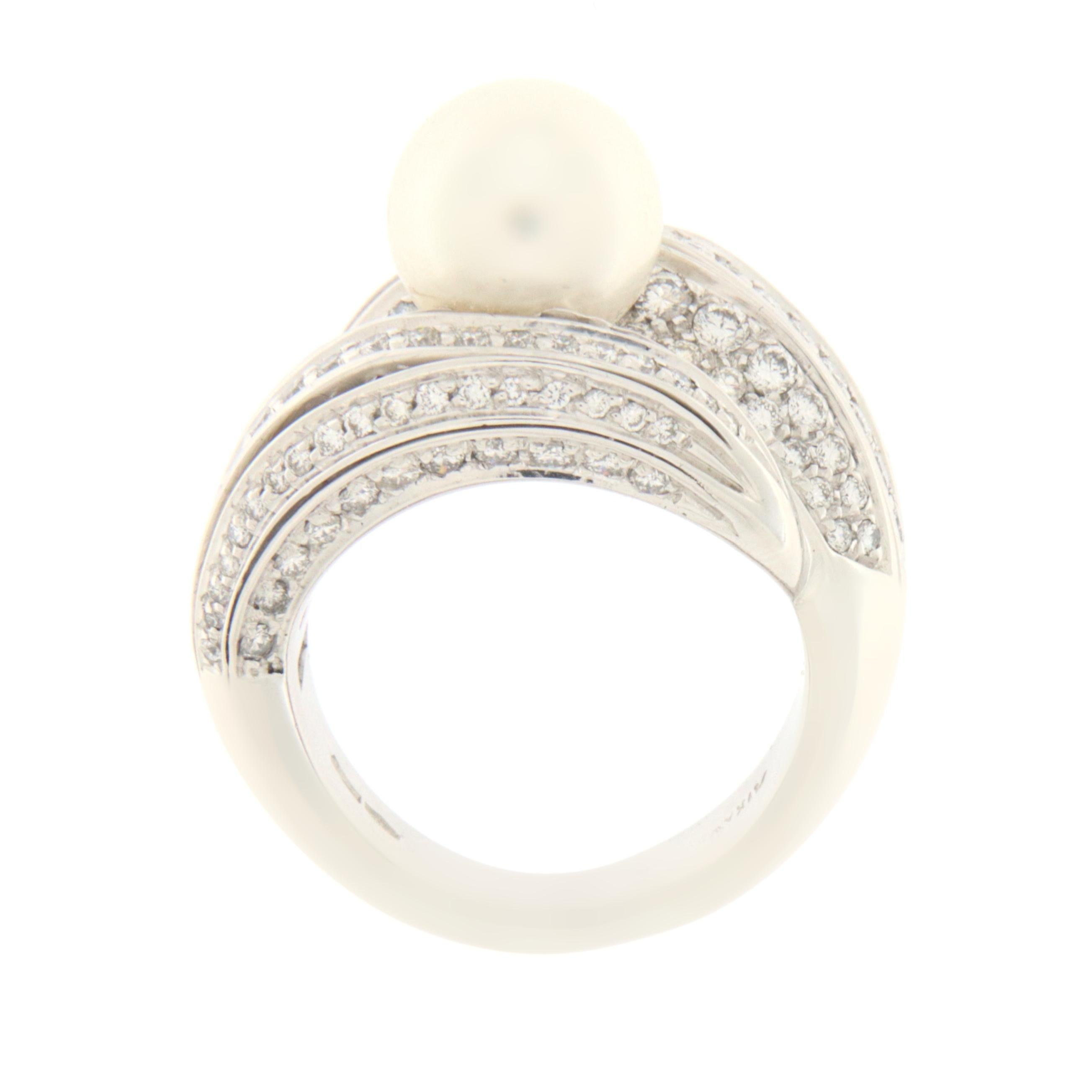 Brilliant Cut Pearl Diamonds 18 Karat White Gold Band Ring For Sale