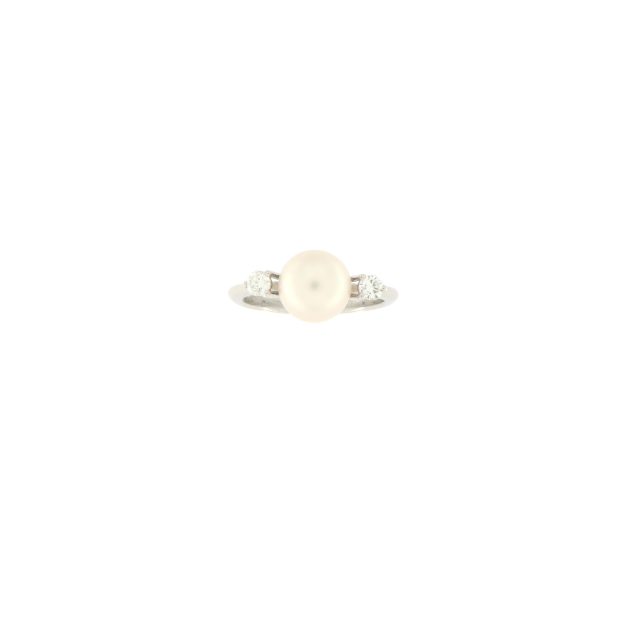 Artisan Pearl Diamonds 18 Karat White Gold Cocktail Ring For Sale