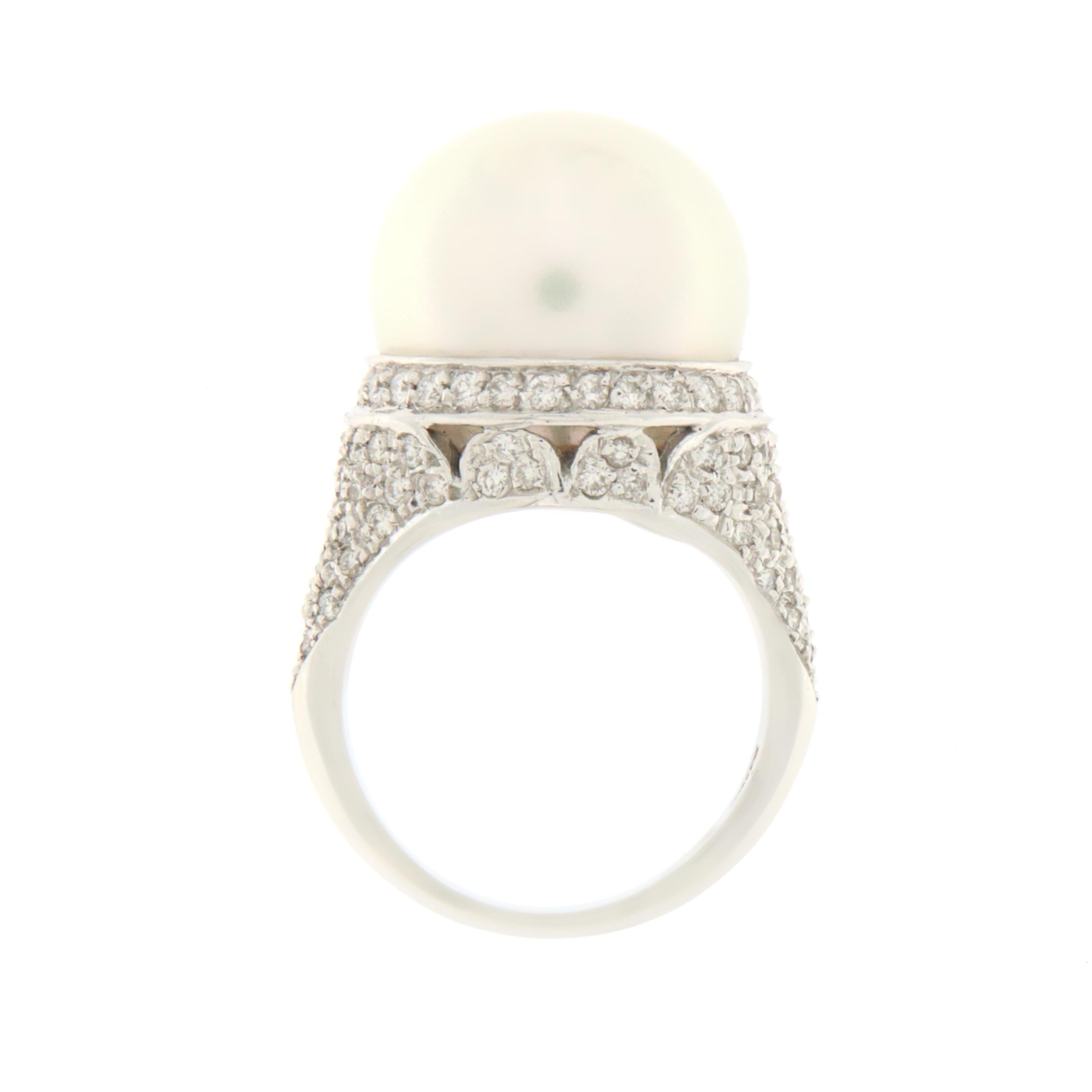 Artisan Pearl Diamonds 18 Karat White Gold Cocktail Ring For Sale