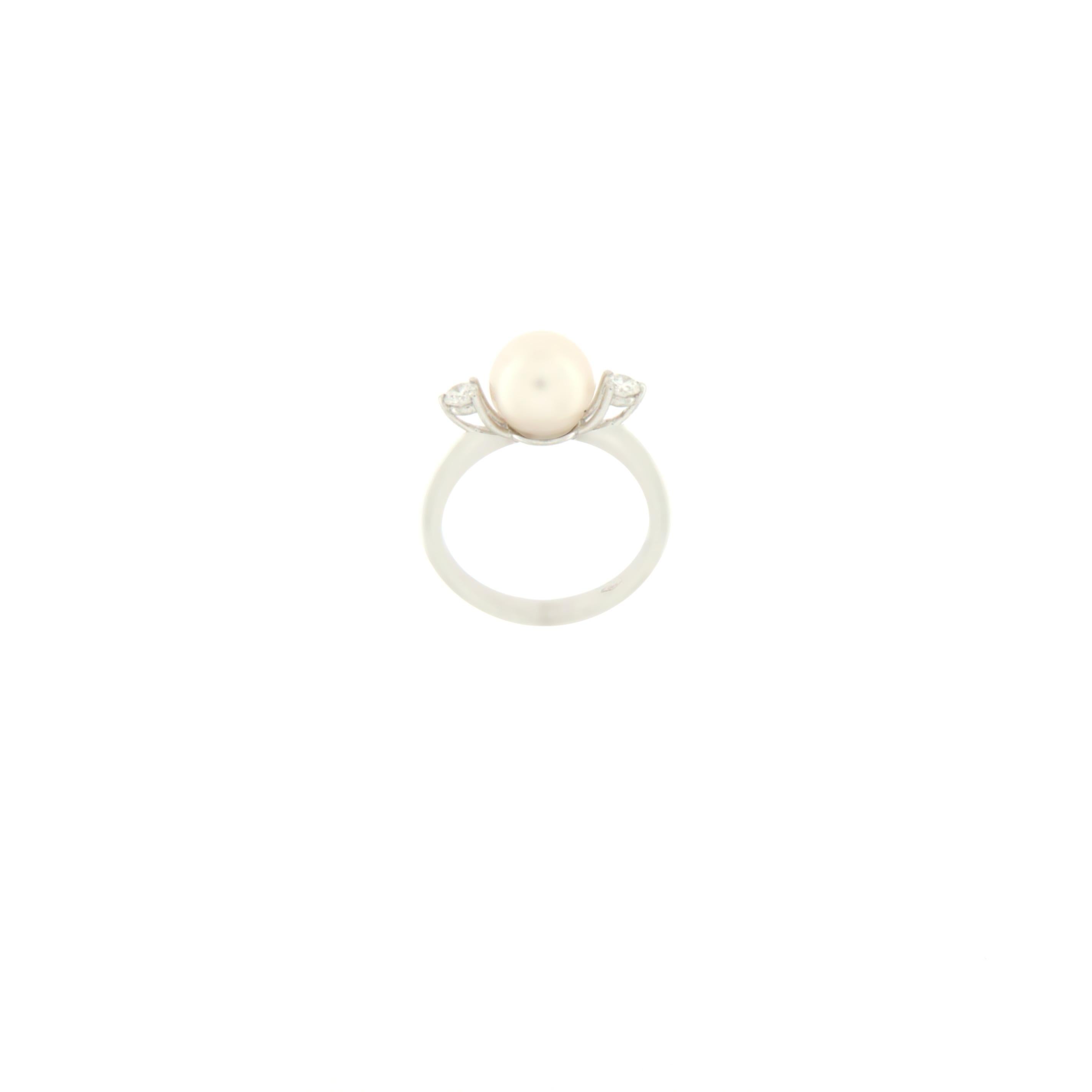 Brilliant Cut Pearl Diamonds 18 Karat White Gold Cocktail Ring
