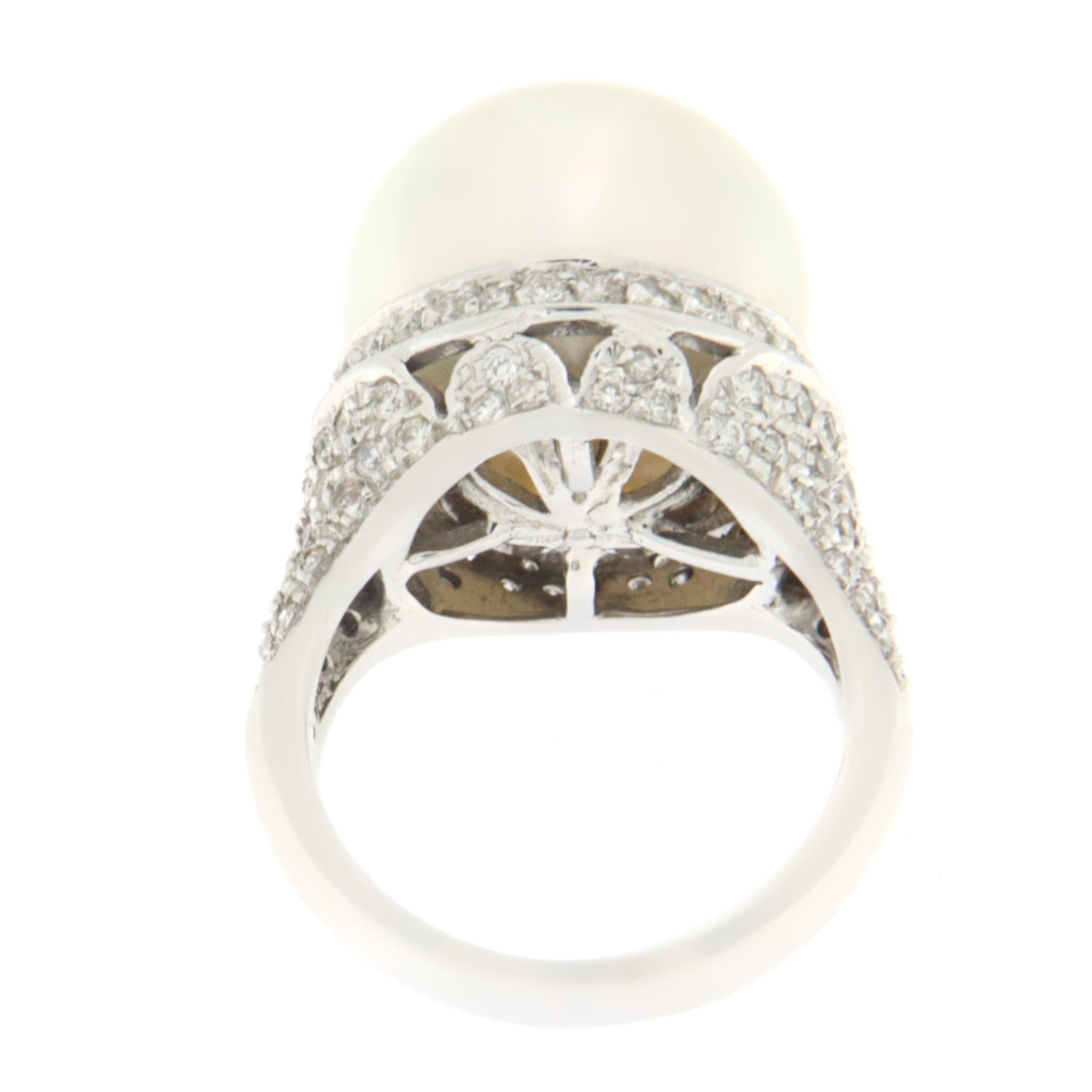 Brilliant Cut Pearl Diamonds 18 Karat White Gold Cocktail Ring For Sale