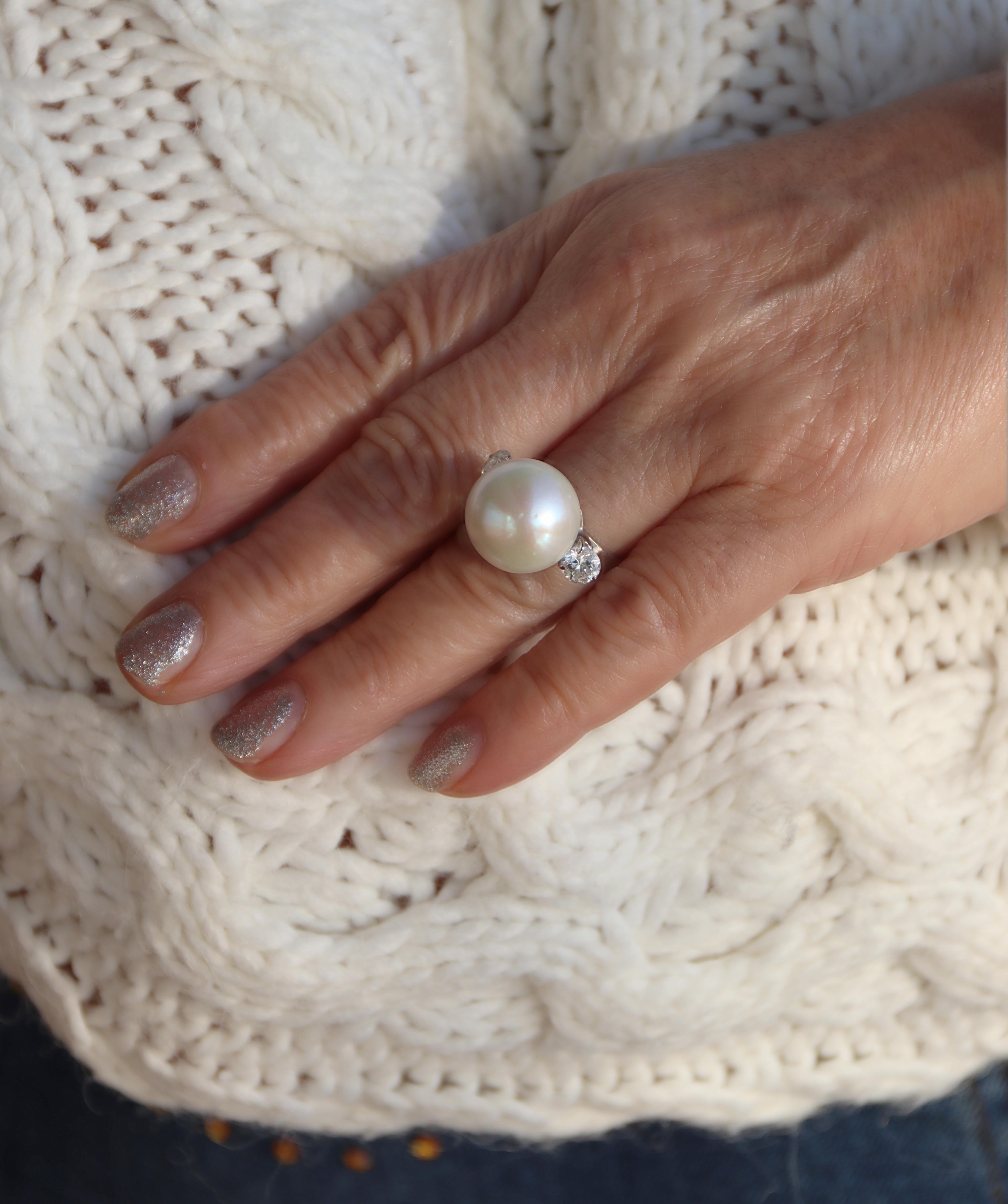 Pearl Diamonds 18 Karat White Gold Cocktail Ring en vente 1