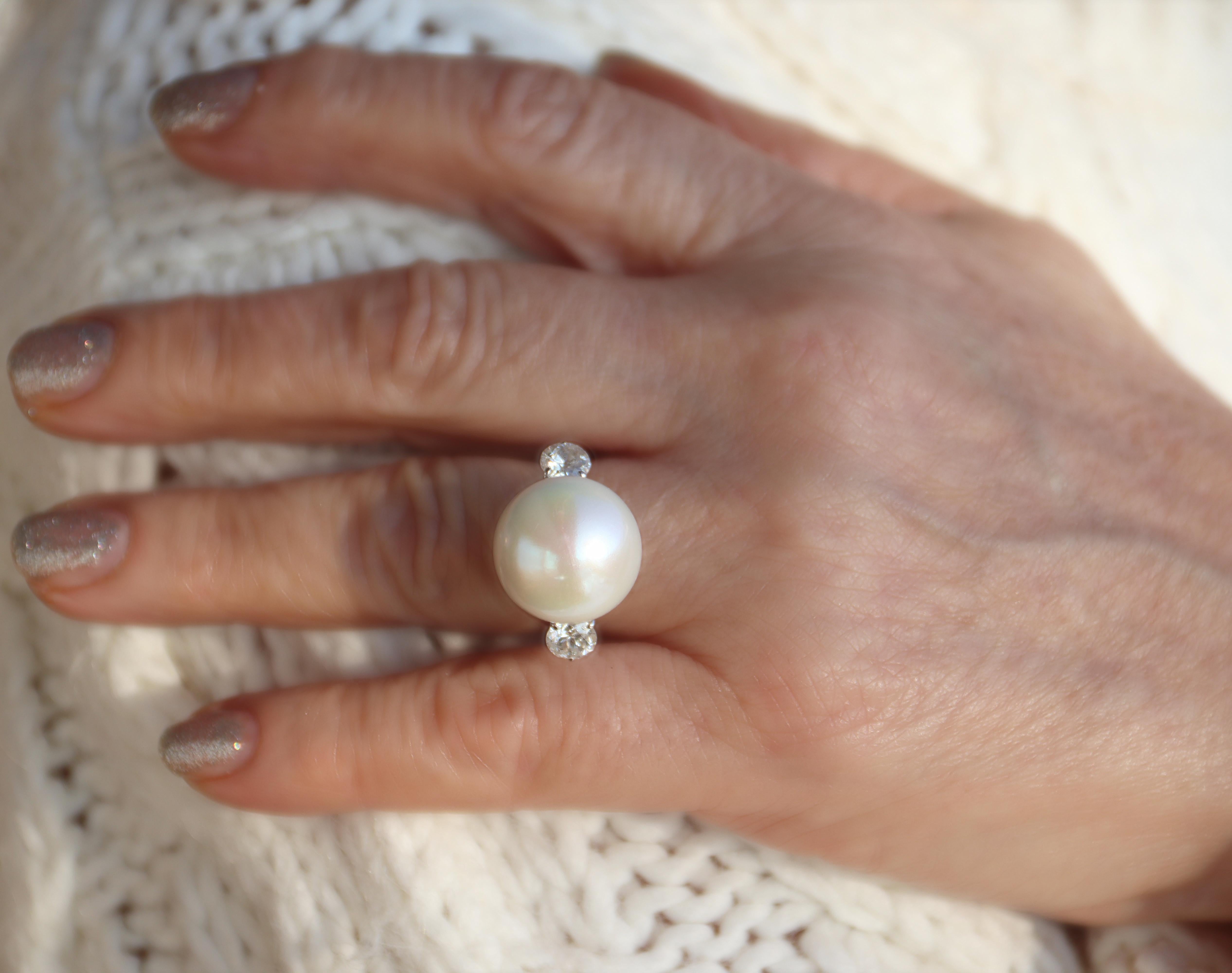 Pearl Diamonds 18 Karat White Gold Cocktail Ring en vente 2