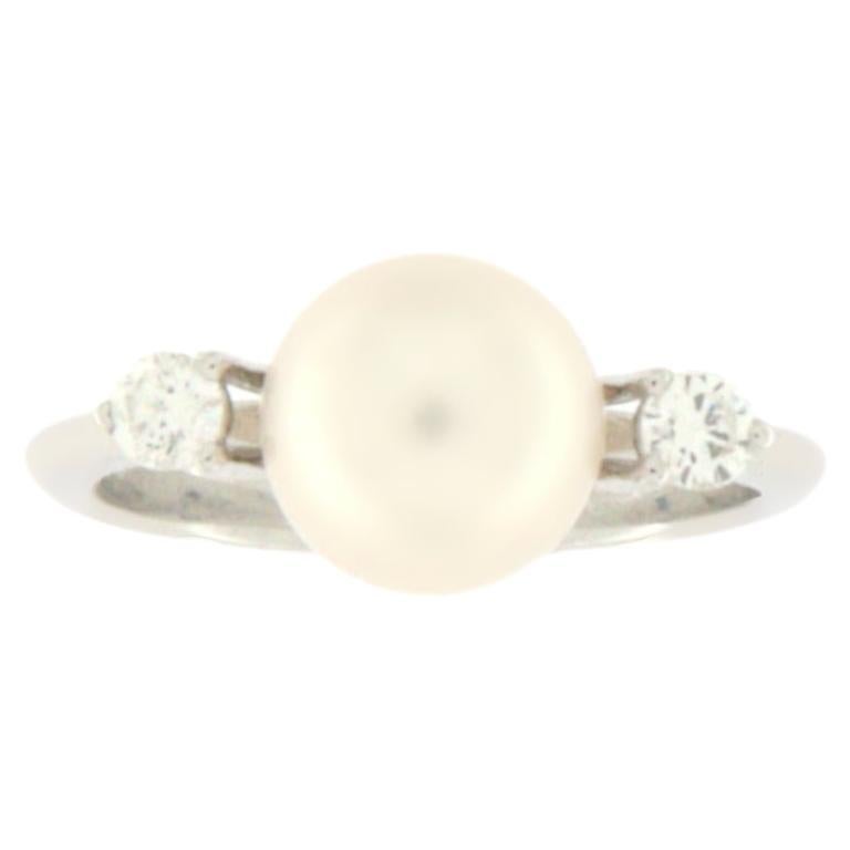 Pearl Diamonds 18 Karat White Gold Cocktail Ring For Sale