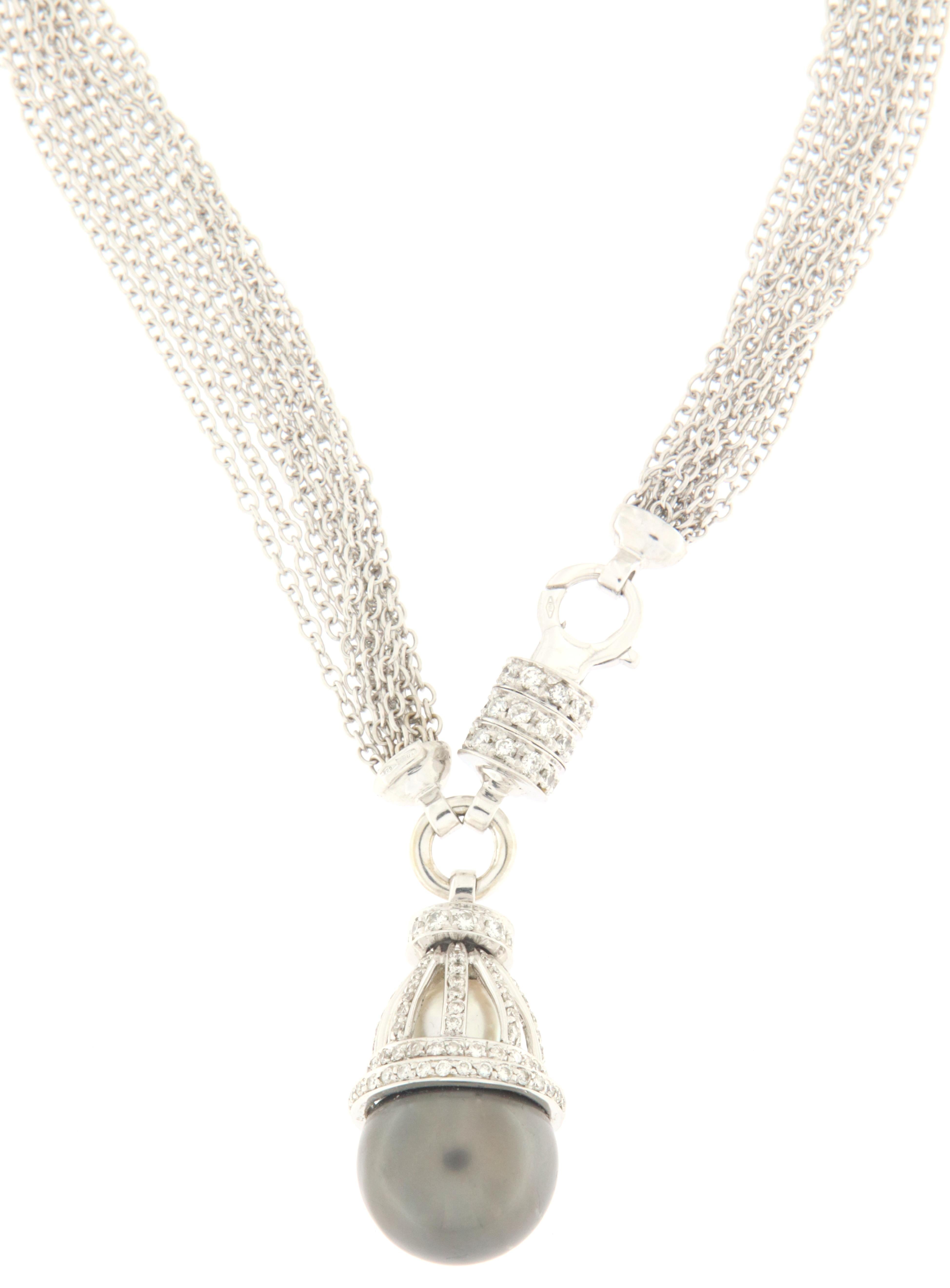 Artisan Pearl Diamonds 18 Karat White Gold Pendant Necklace
