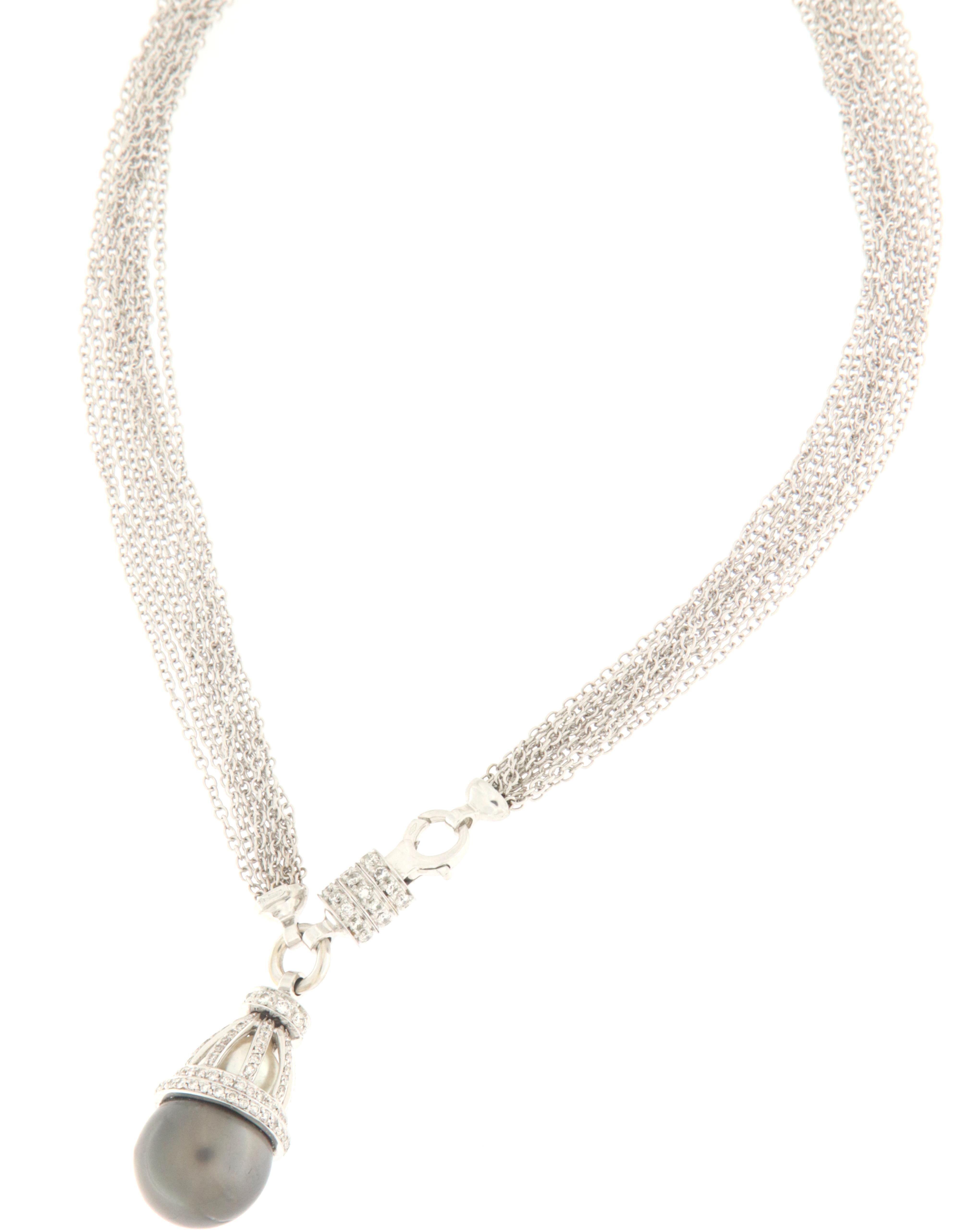 Pearl Diamonds 18 Karat White Gold Pendant Necklace In New Condition In Marcianise, IT