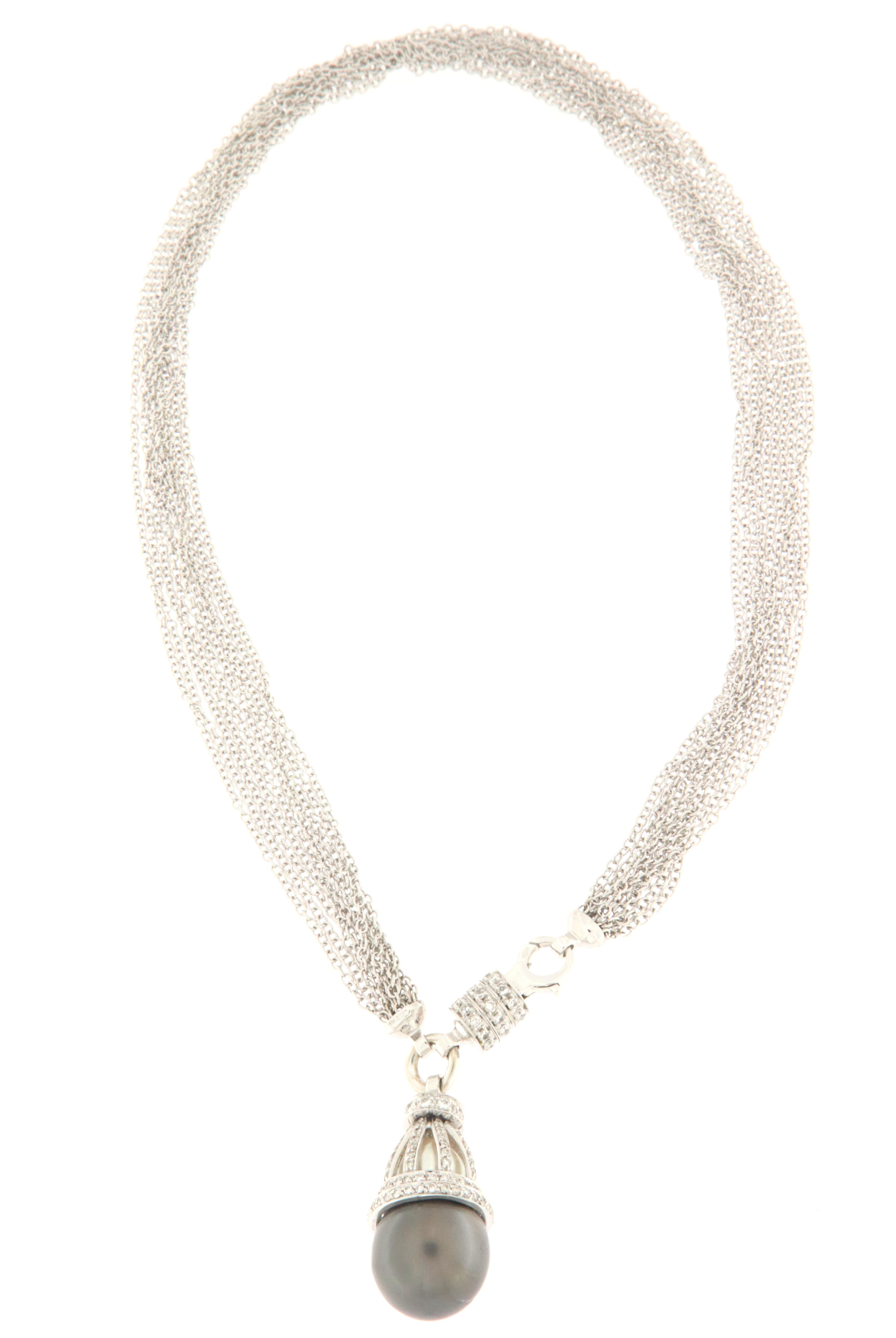 Women's Pearl Diamonds 18 Karat White Gold Pendant Necklace