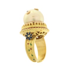18K Yellow Gold Pearl and Diamond Cocktail Ring by SCALA GIOIELLI