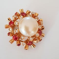 Pearl, Diamonds and Sapphire Clip and Pierced Earrings