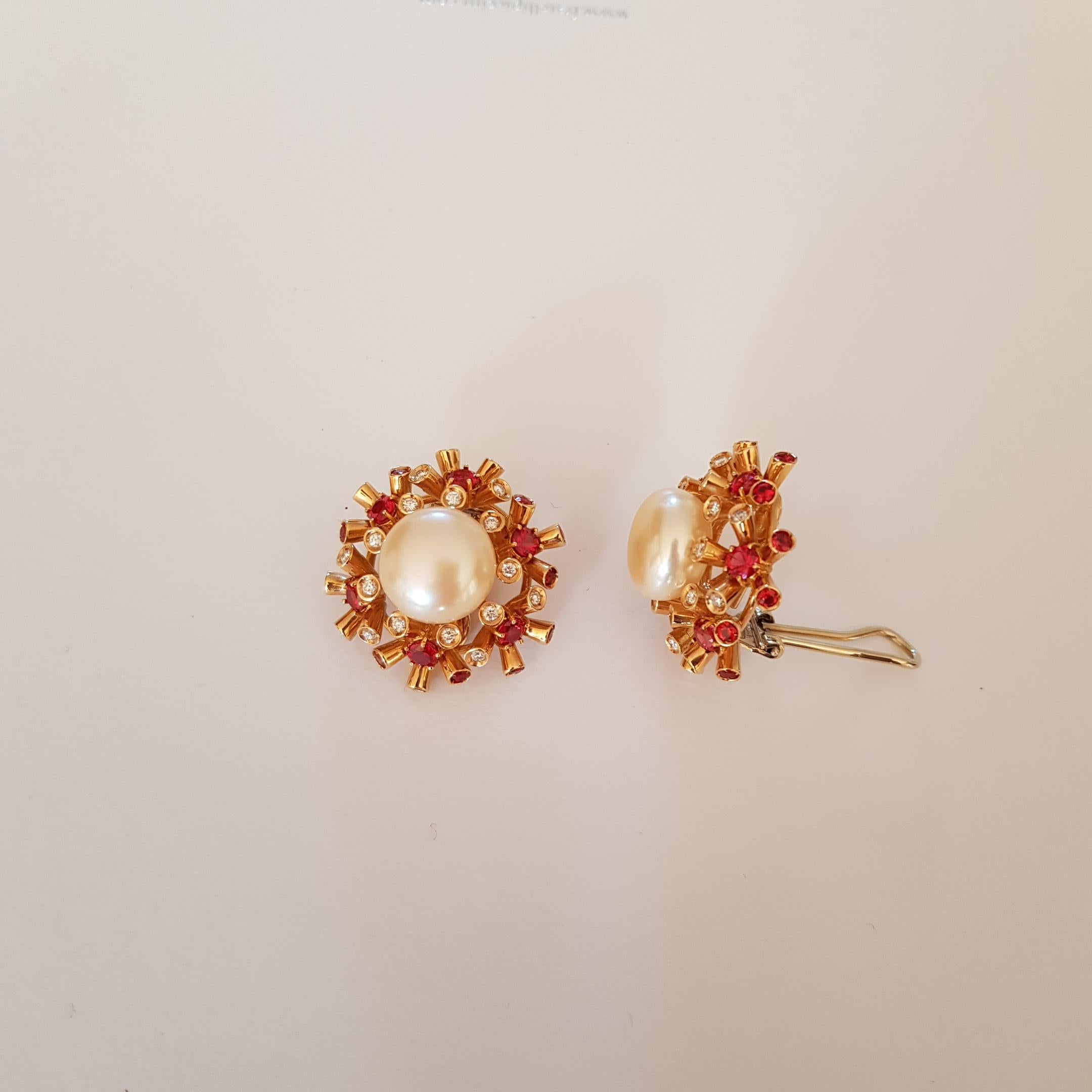 Contemporary Pearl, Diamonds and Sapphire Clip and Pierced Earrings For Sale