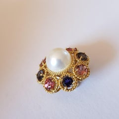 Pearl, Diamonds and Sapphire Clip Earrings