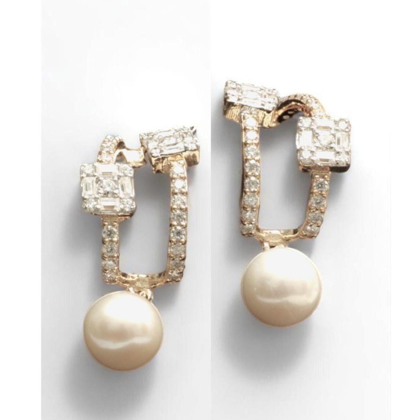 Taille ronde Boucles d'oreilles Huggie Baguette en or massif 14K (certifié) en vente