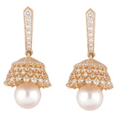 Boucles d'oreilles perle et diamant en or massif 14K (certifié)