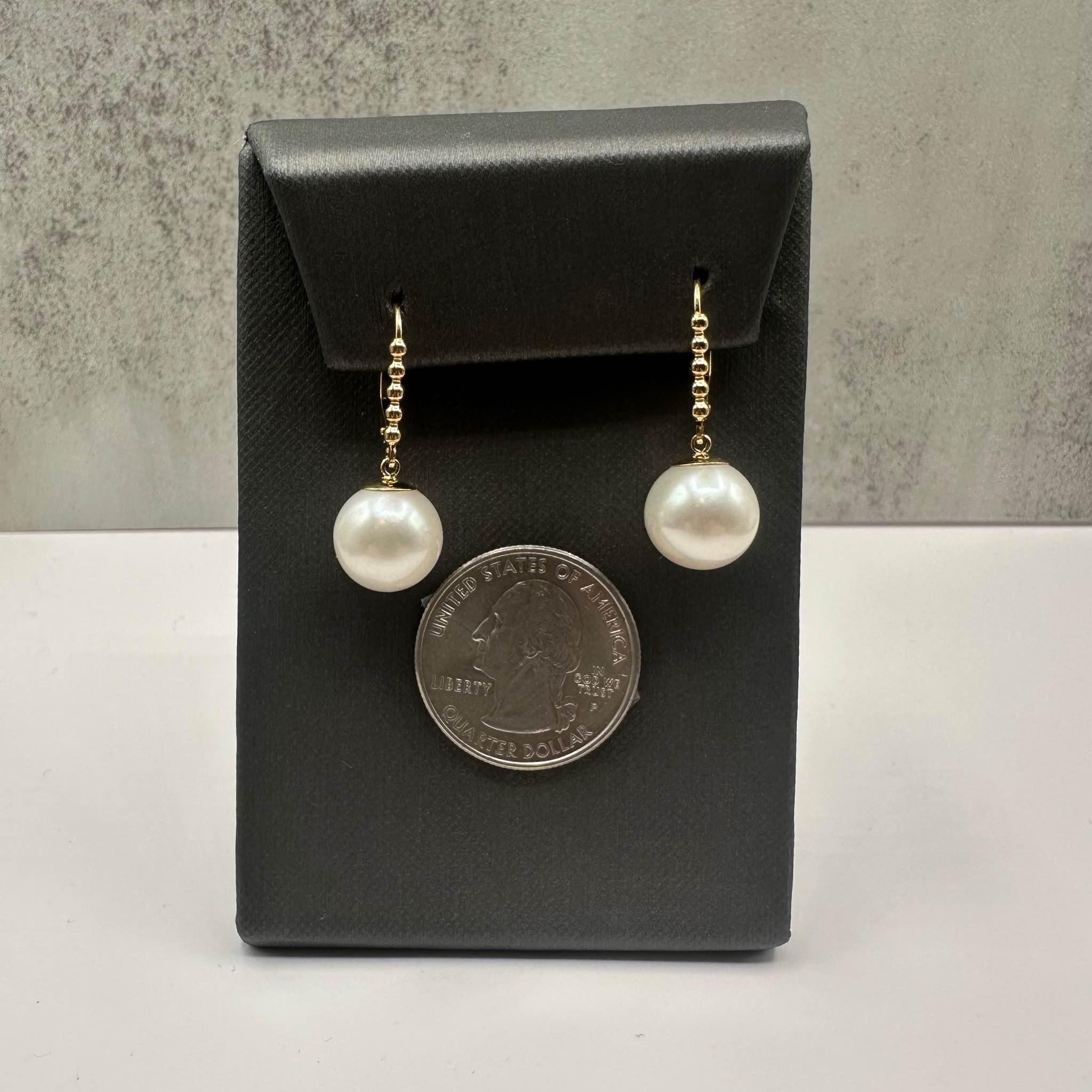 Pearl Drop Earrings in 14kt Yellow Gold - 12mm Freshwater Pearls, Lever Backs In New Condition For Sale In West Hempstead, NY