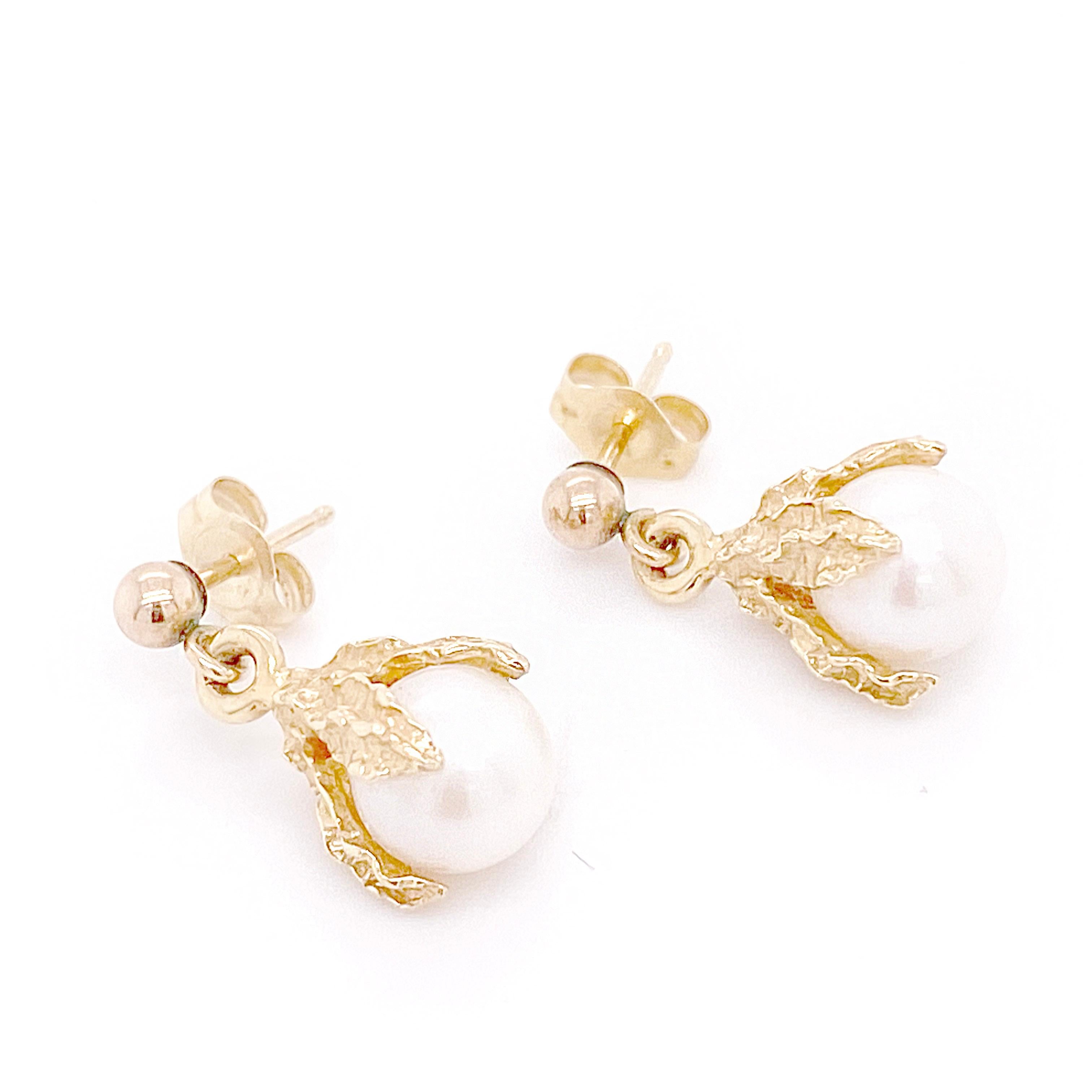 Contemporary Pearl Drop Earrings, Talon Design w Japanese Cultured Pearls, AAAA Quality For Sale