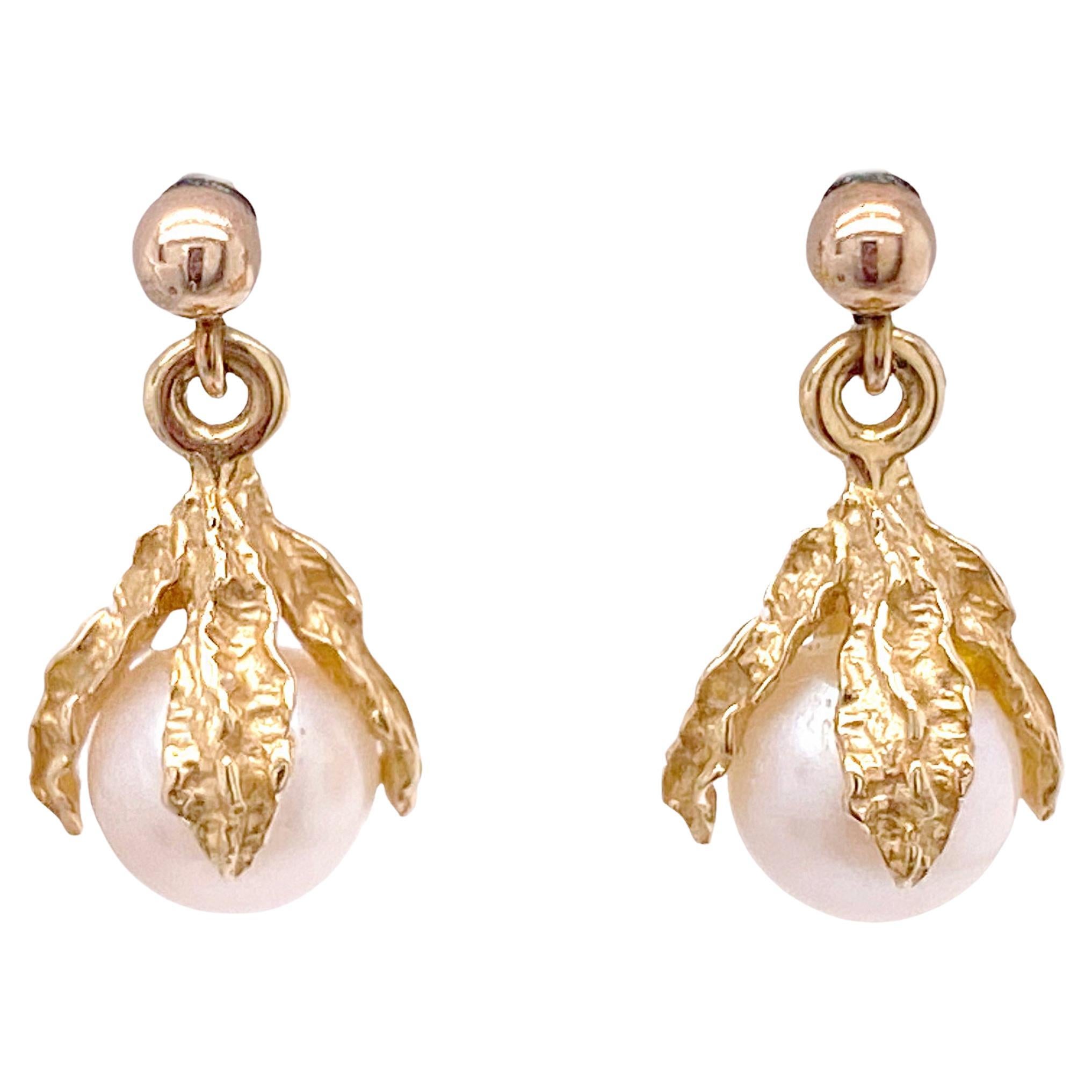 Pearl Drop Earrings, Talon Design w Japanese Cultured Pearls, AAAA Quality For Sale