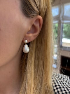 Pearl Duo Earrings, Baroque pearls 18K Gold