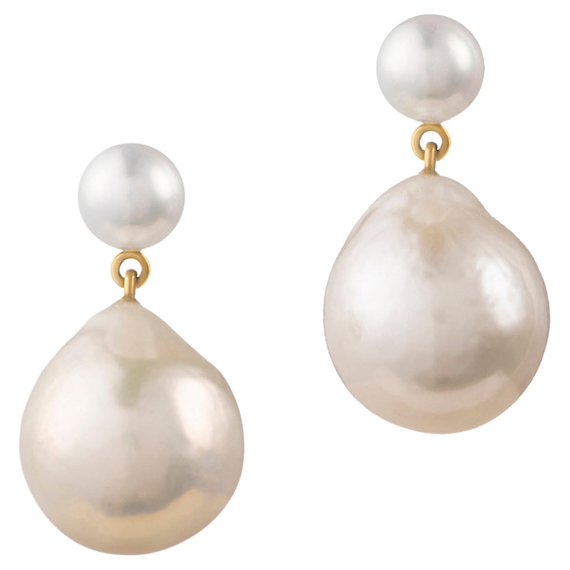 Baroque Pearl And Diamond Drop Earrings