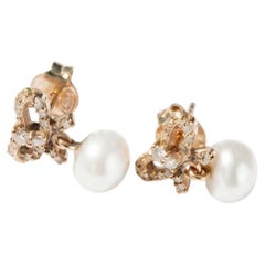 Boucle d'Oreille Perle Diamant Blanc Boucle d'Oreille Bow Style Victorien J Dauphin