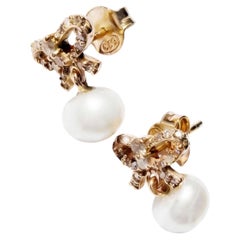 Boucle d'Oreille Perle Diamant Blanc Boucle d'Oreille Bow Style Victorien J Dauphin