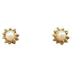 Pearl Earrings 14K Yellow Gold Kids 3mm New