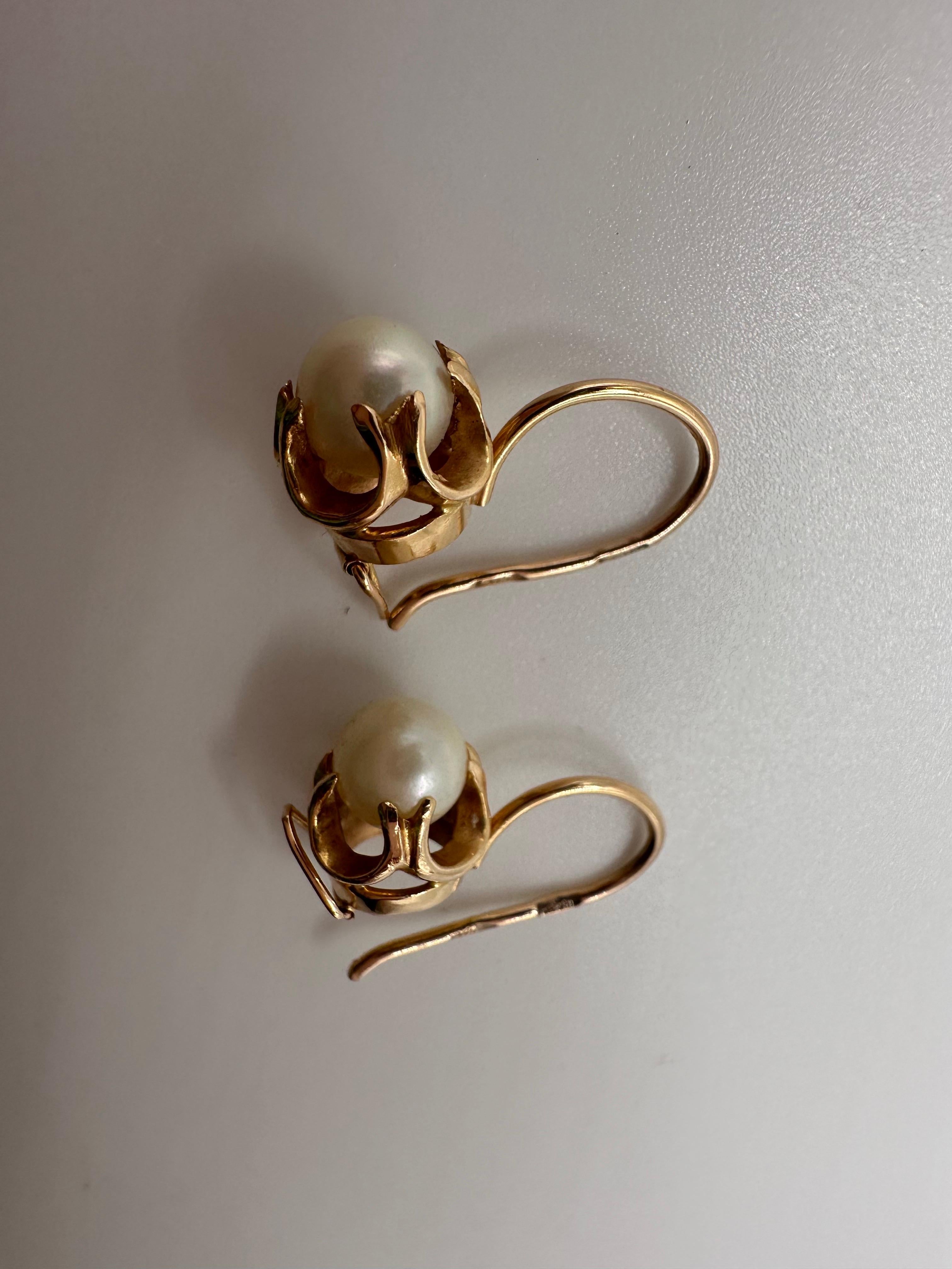 Boucles d'oreilles perles Boucles d'oreilles or rose 14KT en vente 1