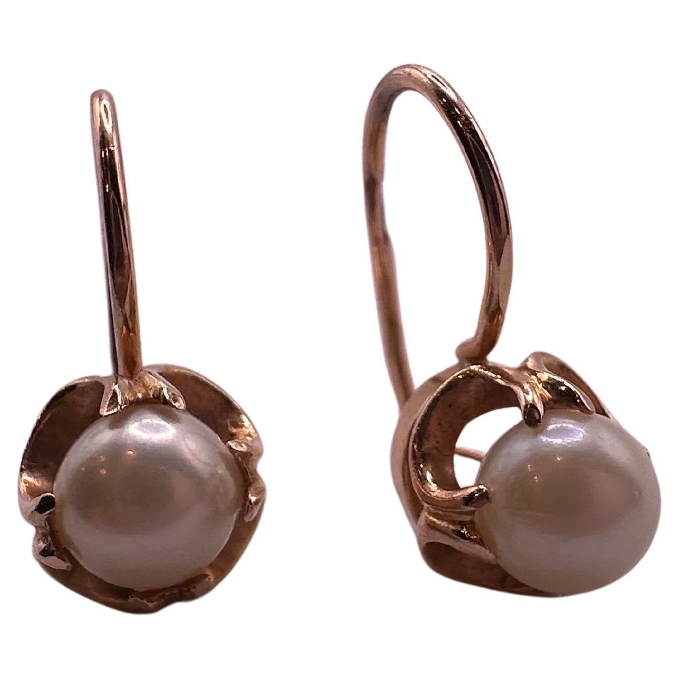 Pendientes de perlas Pendientes de aro de oro rosa de 14 quilates