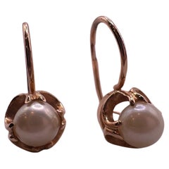 Pendientes de perlas Pendientes de aro de oro rosa de 14 quilates