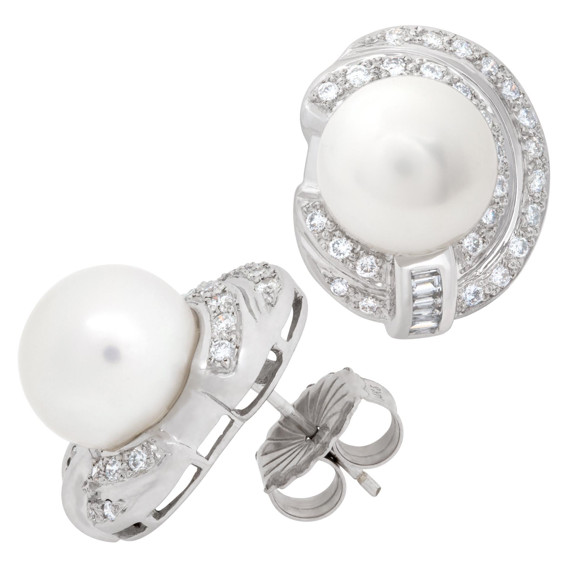 14k white gold pearl earrings
