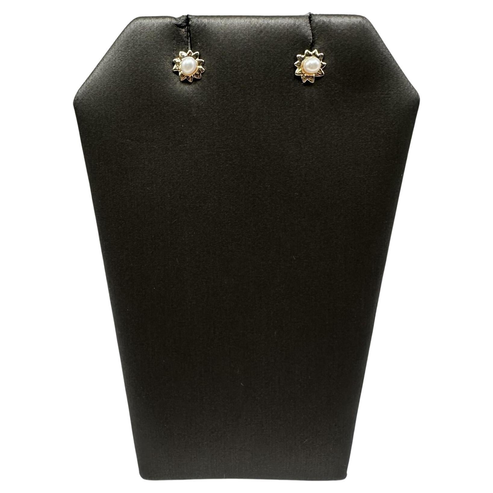 Pearl Earrings in 14kt Yellow Gold for Kids – 3mm, New For Sale