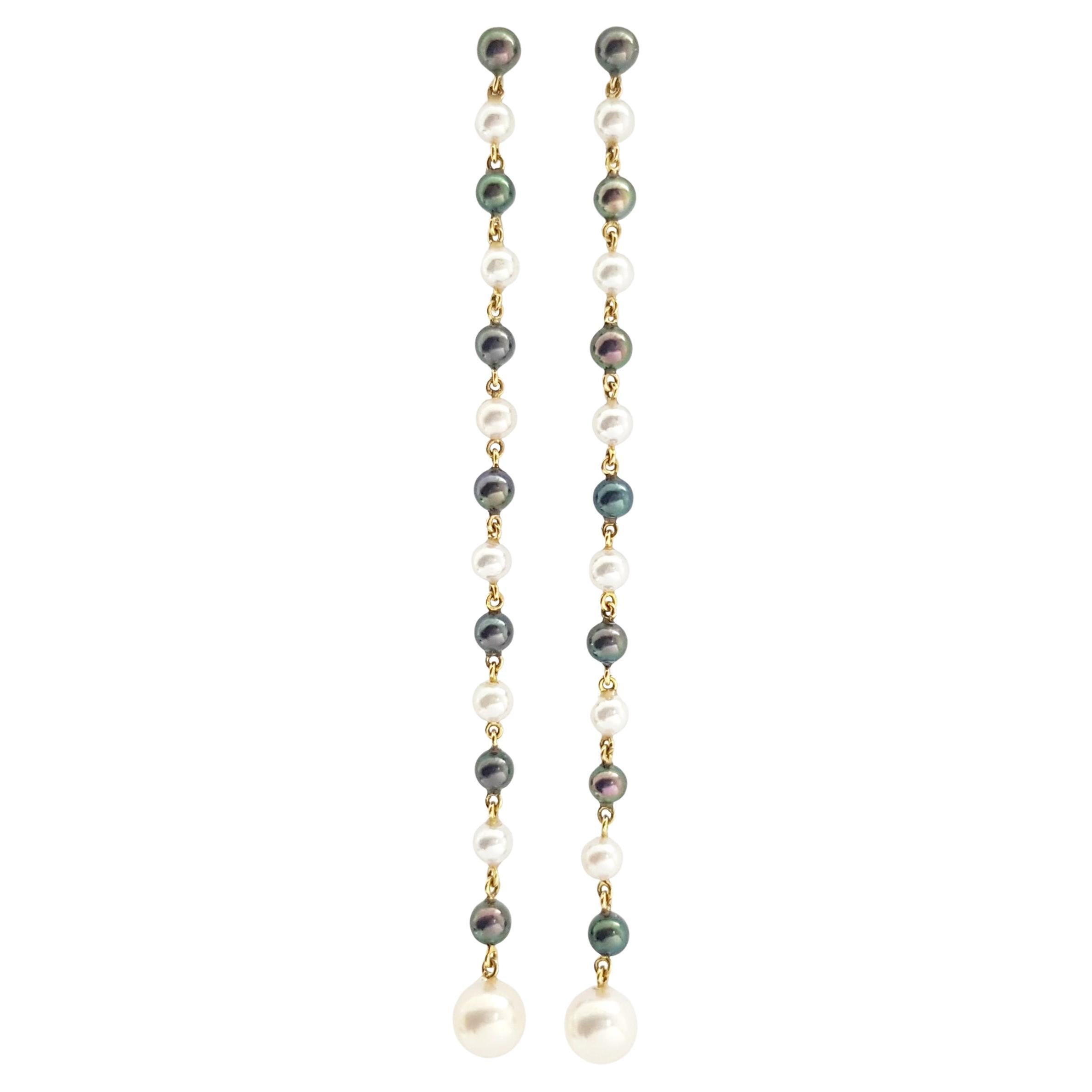 Pearl Earrings set in 18K Gold Settings For Sale