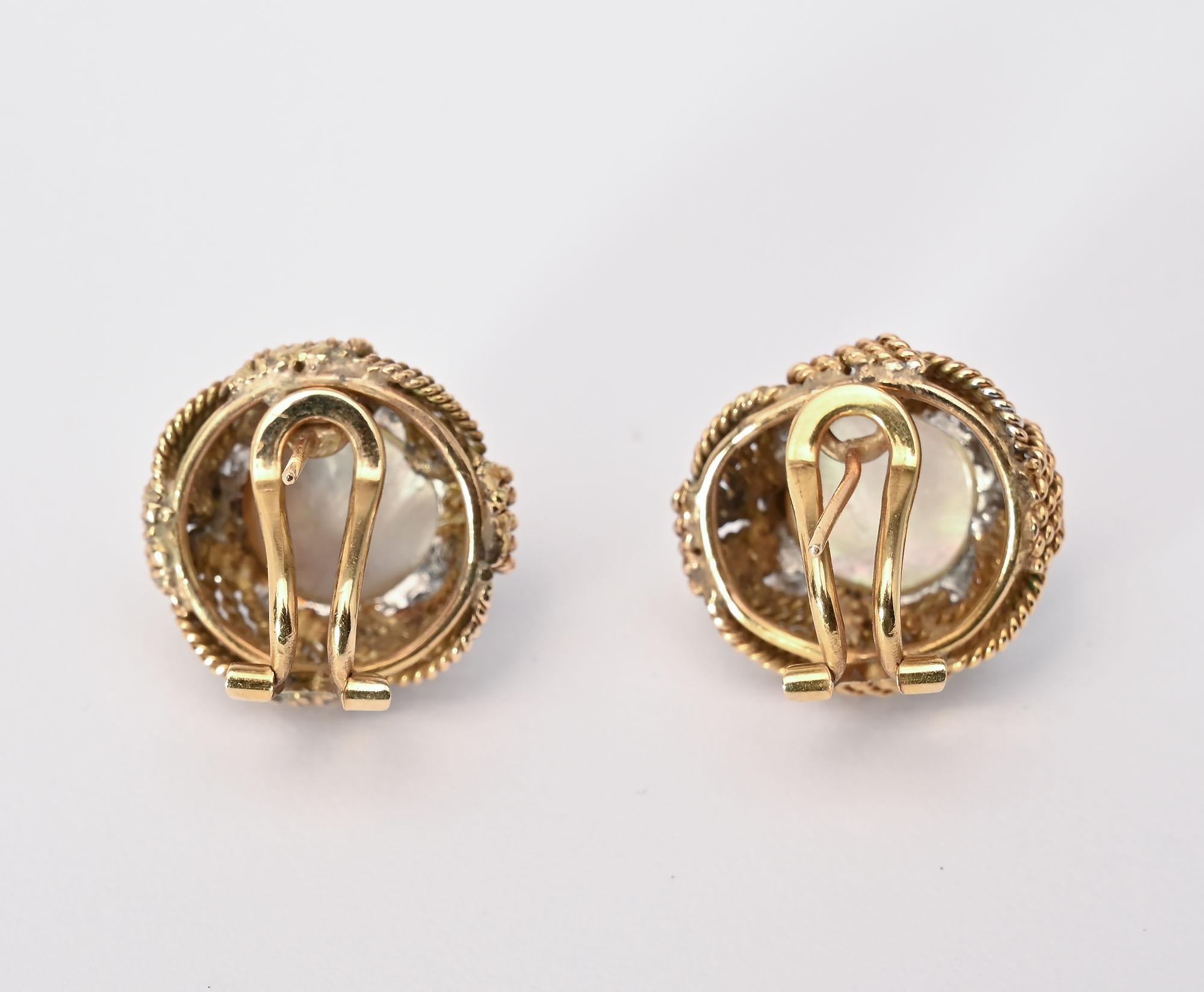 Round Cut Pearl Earrings Surrounded by Diamonds For Sale