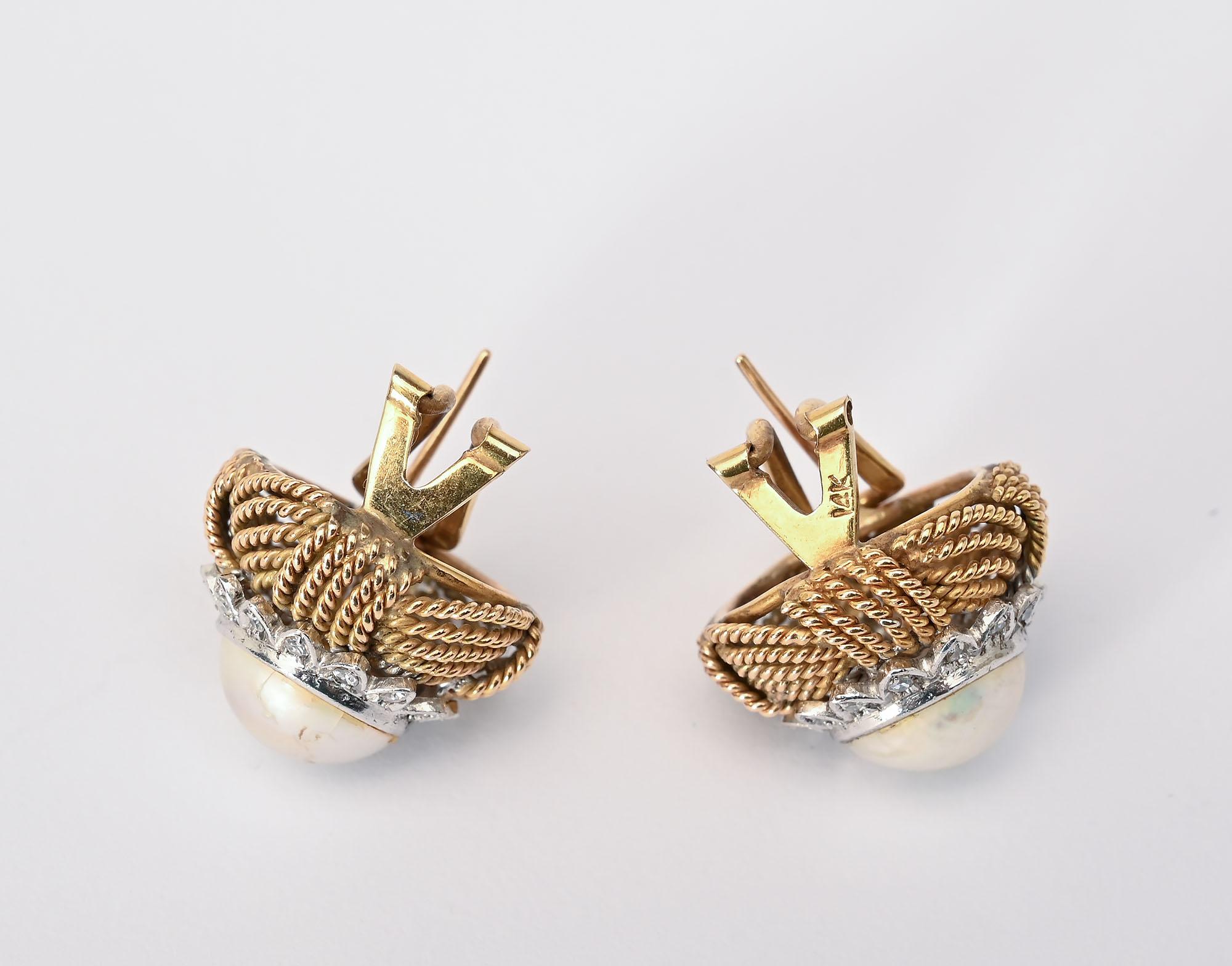 Pearl Earrings Surrounded by Diamonds In Excellent Condition For Sale In Darnestown, MD
