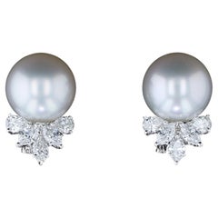 Pearl Earrings with Diamond Cluster Drops