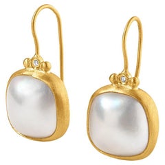 Pearl Earrings with Diamond Detail 24 Karat Solid Yellow Gold by Kurtulan