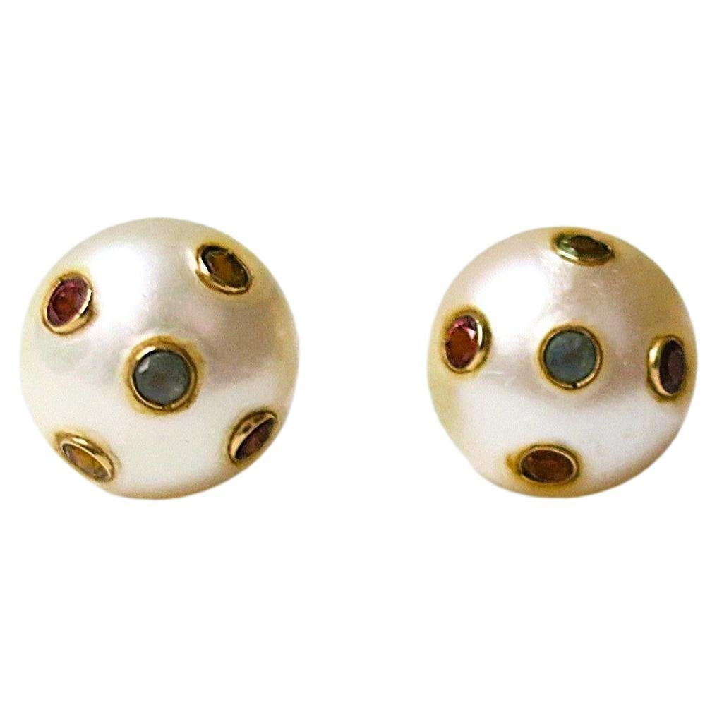 Pearl Earrings with Gemstones in vendita