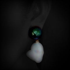 Pearl Scarab Bead Diamond Dangle Earrings