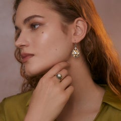Pendientes Colgantes Esmeralda Perla Oro 18K Plata