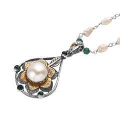 Colgante Esmeralda Perla Oro 18K Plata