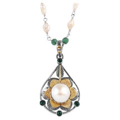 Pearl Emerald 18K Gold Silver Pendant