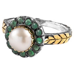 Pearl Emerald 18K Gold Silver Ring