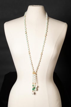 Pearl, Emerald and 22K Gold Lariat Necklace by Deborah Lockhart Phillips