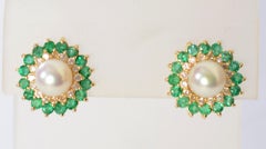 Pearl, Emerald and Diamond Earrings