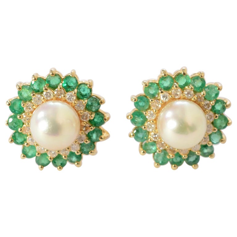 Pearl, Emerald and Diamond Earrings For Sale at 1stDibs | pearl emerald  earrings, pearl and emerald earrings, emerald and pearl earrings gold