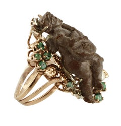 Pearls, Emeralds, Diamonds, Lava Stone, Rose Gold and Silver Ring.