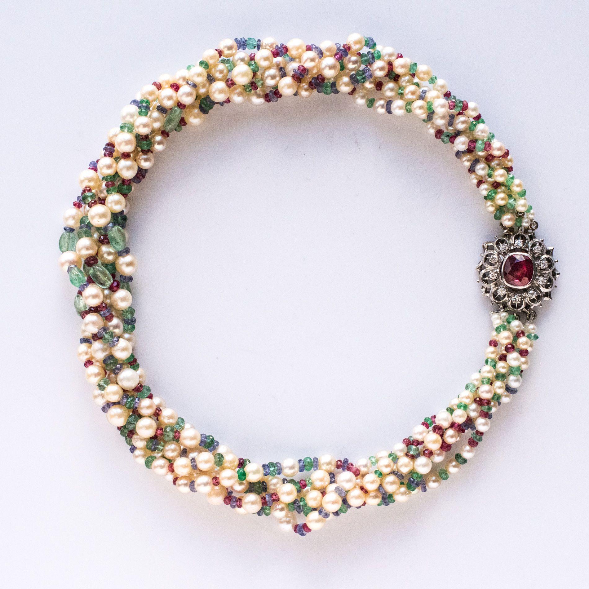 Pearl Emerald Sapphire Ruby Spinel Necklace For Sale 3