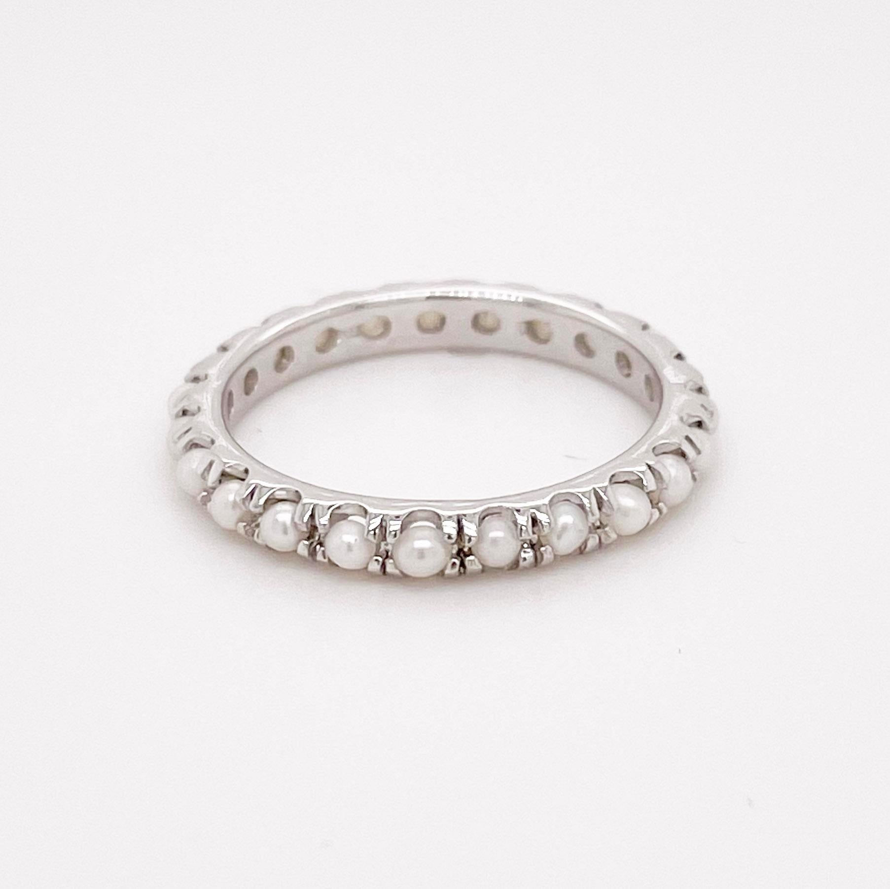 For Sale:  Pearl Eternity Band, Cultured Pearl Ring w Genuine White Pearls Infinity 3