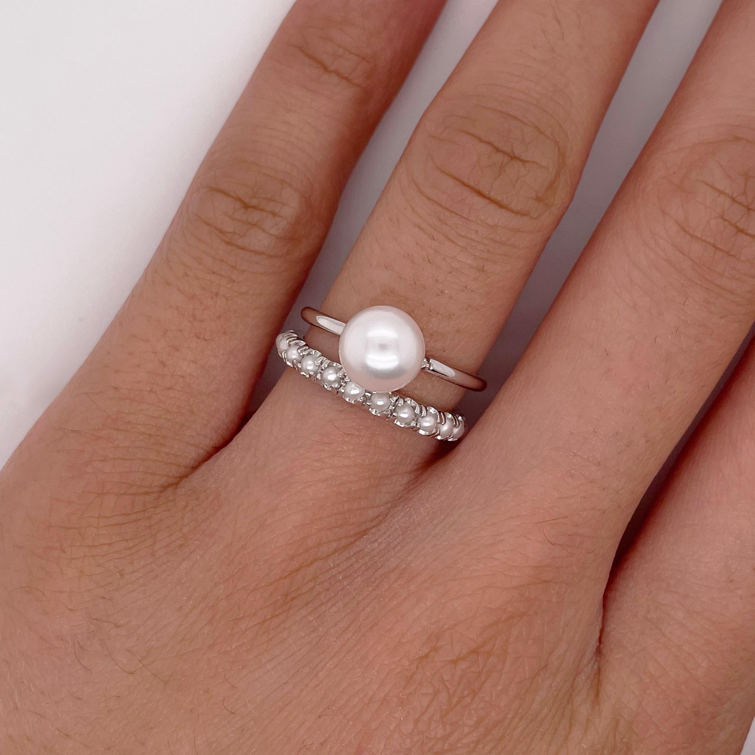 For Sale:  Pearl Eternity Band, Cultured Pearl Ring w Genuine White Pearls Infinity 5